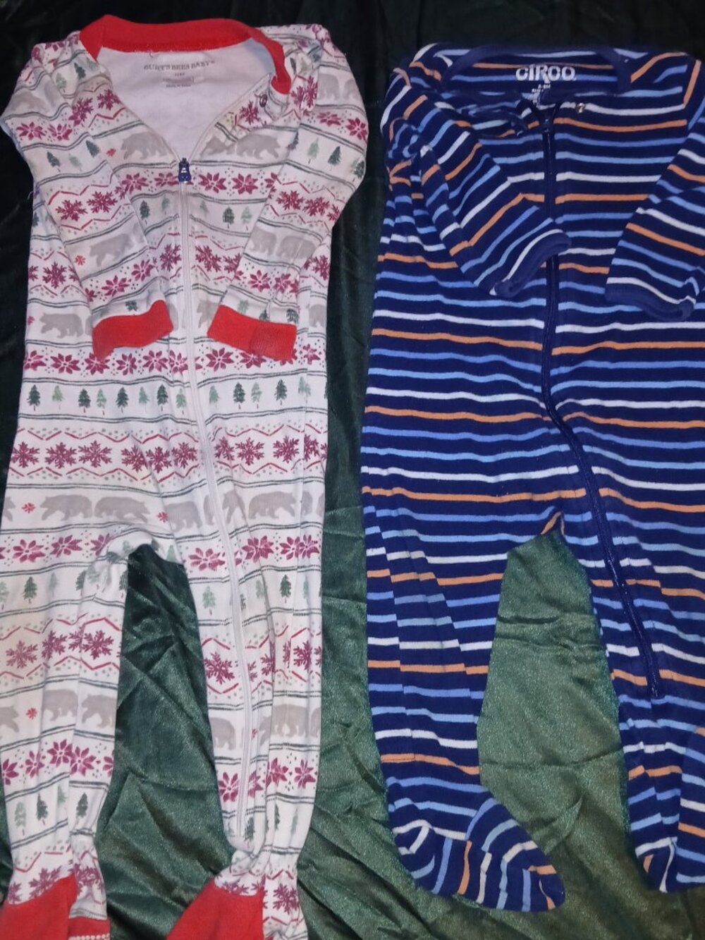 Baby Footed Sleeper Bundle 2-Pack Burts Bees 12M Holiday + Circo 6-9M Stripe